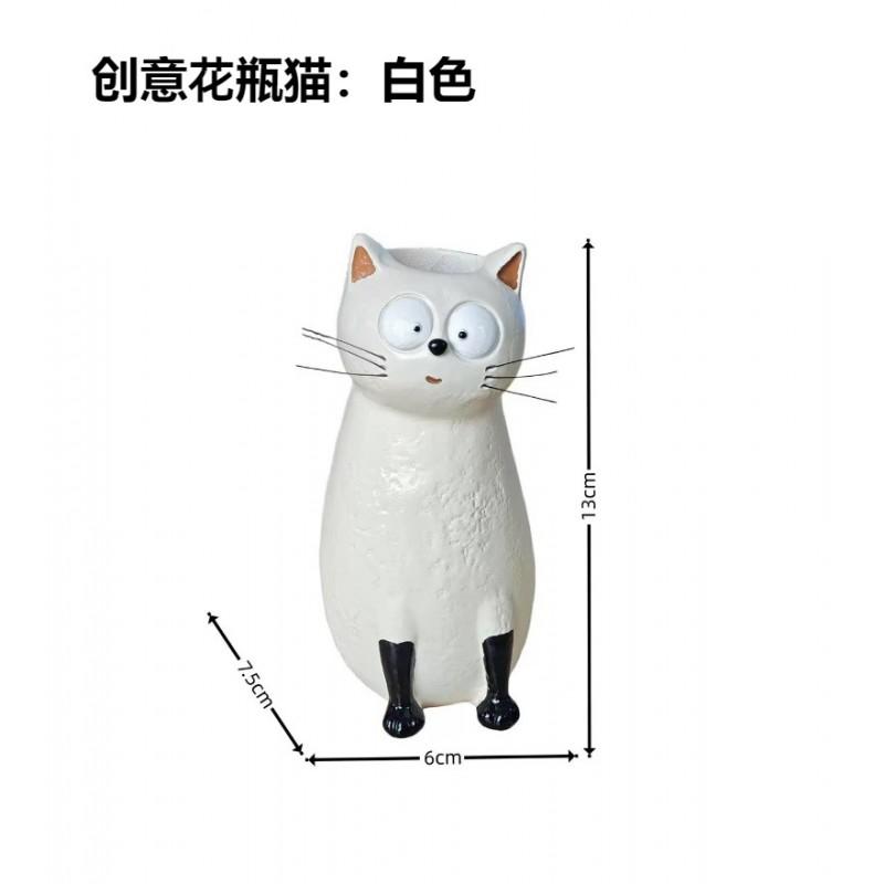 Whimsical Cat Resin Vase Decorative Figurine Home Garden Desk Ornament White Green Yellow