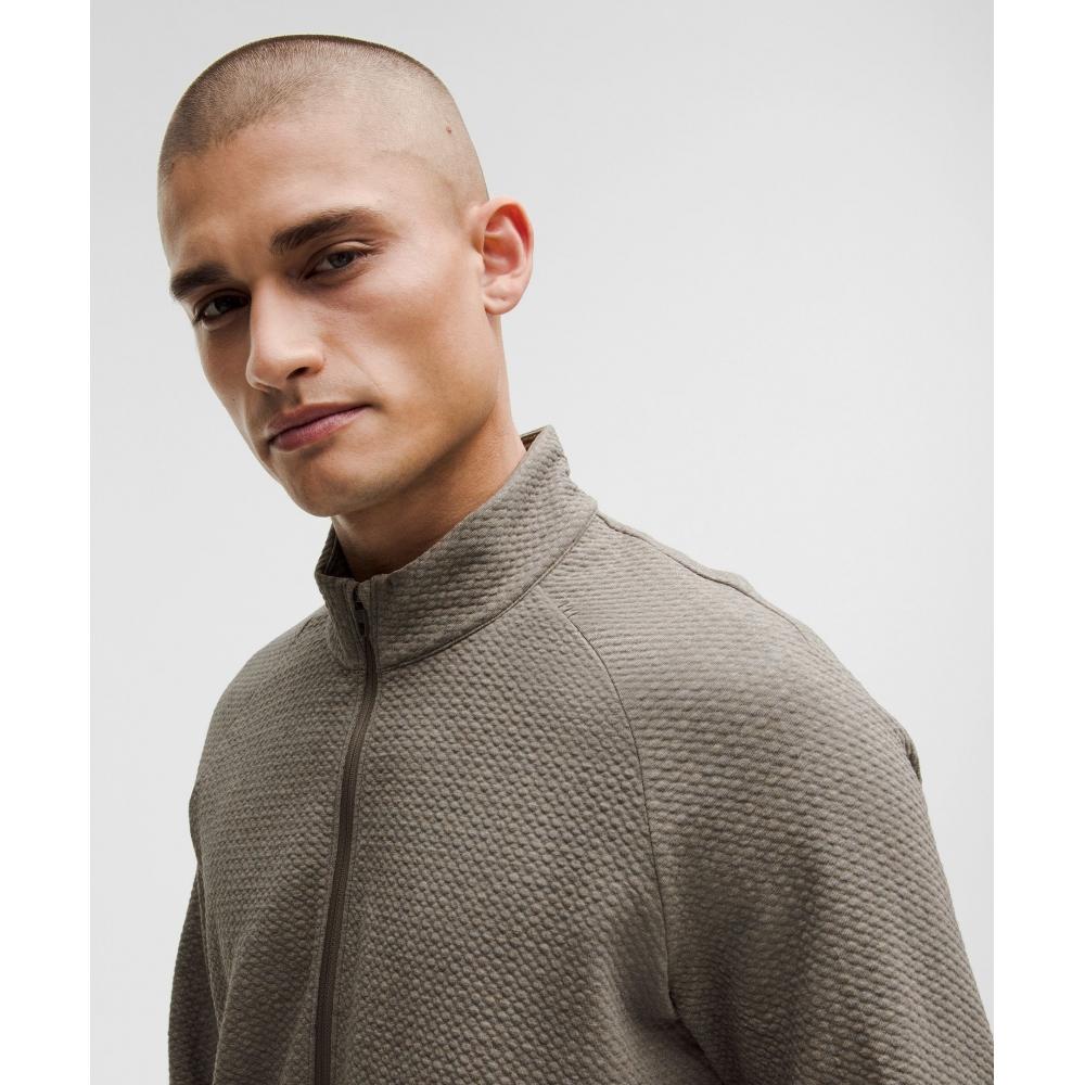 Lululemon Textured Double Knit Cotton Half Zip Heathered Rover Black