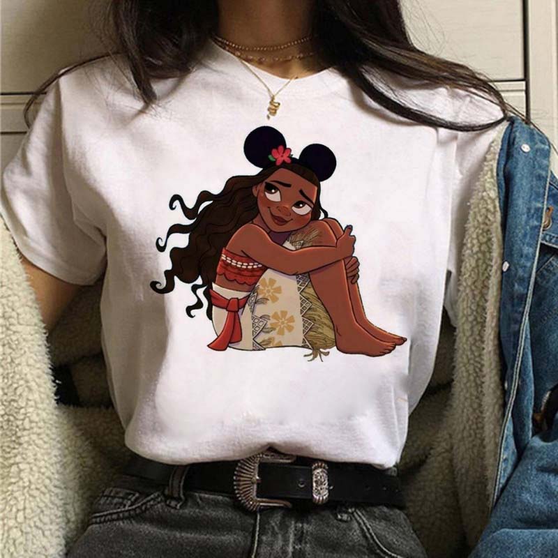 Mickey Ear Hat Ariel The Little Mermaid Print T-shirts Casual Streetwear Vintage Harajuku Princess Print T Shirt 90s Girls