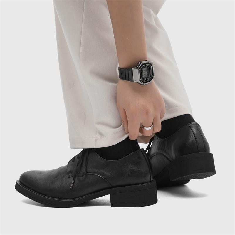 Fashion Men's Square Head Dress Shoes 2025 New Arrival Men's Thick Soled Oxford Male Leather Thick Soled Shoes Men's Derby Casual Shoes