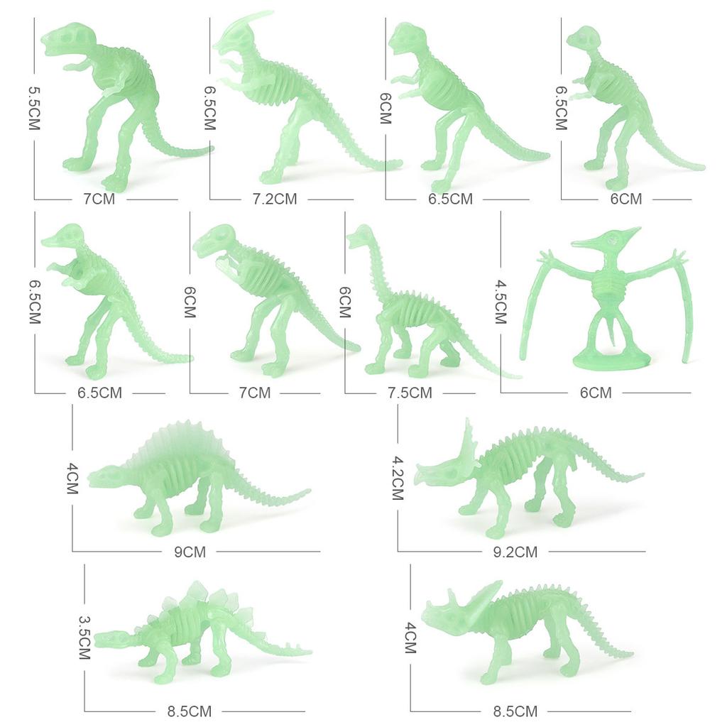 12 Archaeological Excavations Of Dinosaur Skeleton Fossils, Luminous Dinosaur Simulation Animal Model Toys, Static Ornaments