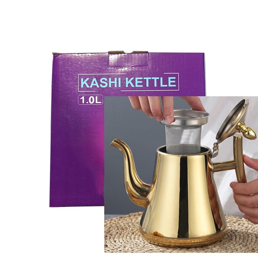 1L/1.5L/2L Edelstahl Teekanne Kaffee Puer Teekannen mit Sieb Aufgusskessel Filter für Wasserkocher Set Teegeschirr Gold