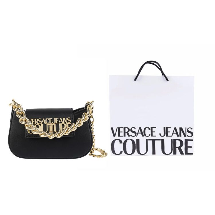 Versace Jeans Couture Gold Letter Logo Chain Polyester Shoulder Tote Bag Small Women handbags Black 74VA4BL4-ZS467-899