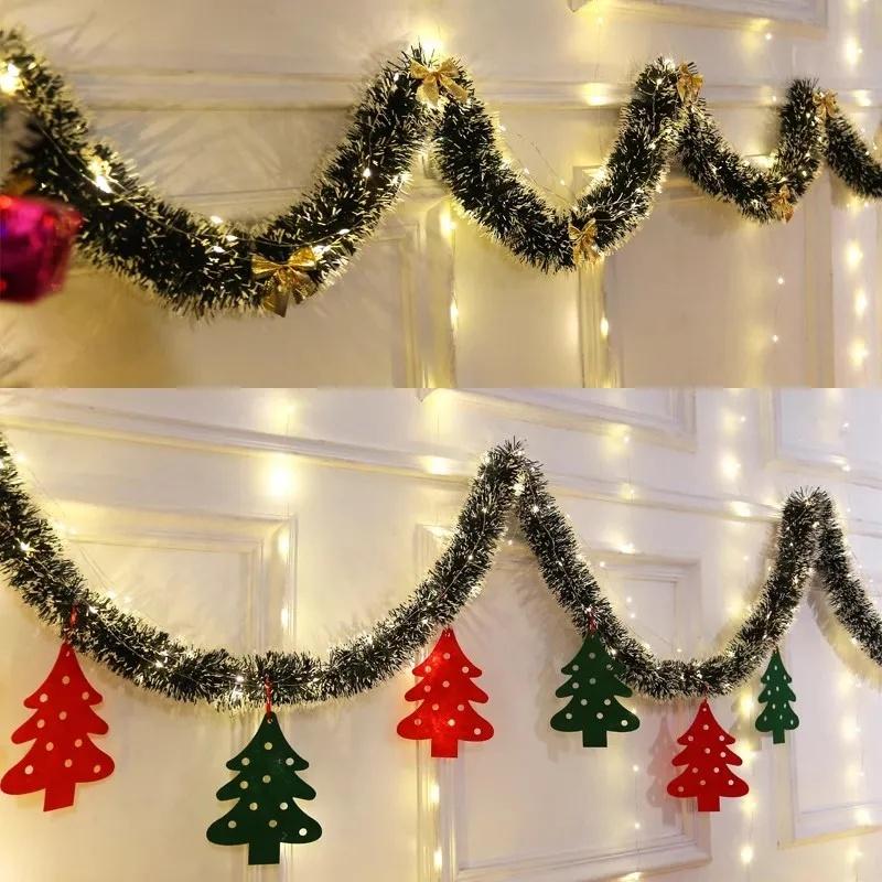 Christmas Tinsel Garland Green Cane Ribbon Strip Shiny Wreath Xmas Tree Pendant Ornament Decor for Xmas Party Home Outdoor Decor
