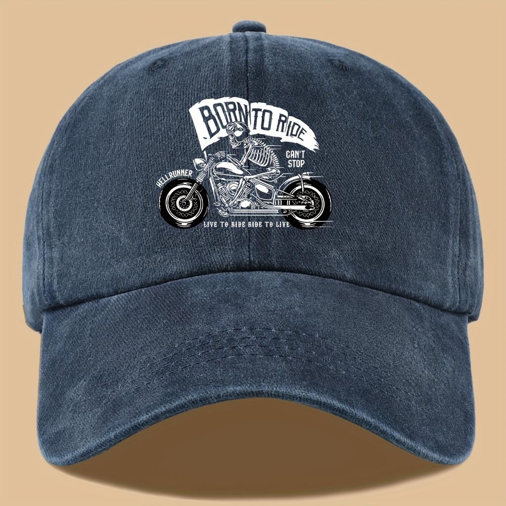 1pc Skull Rider Motorcycle Print Baseball Cap  Adjustable Unisex Outdoor Sun Hat with Born to Ride  Live to Ride Design