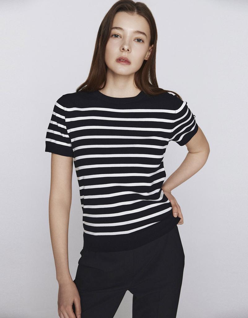 GIORDANO Striped Short Sleeve Knit Sweater (12Gg) 356510 [2Color]