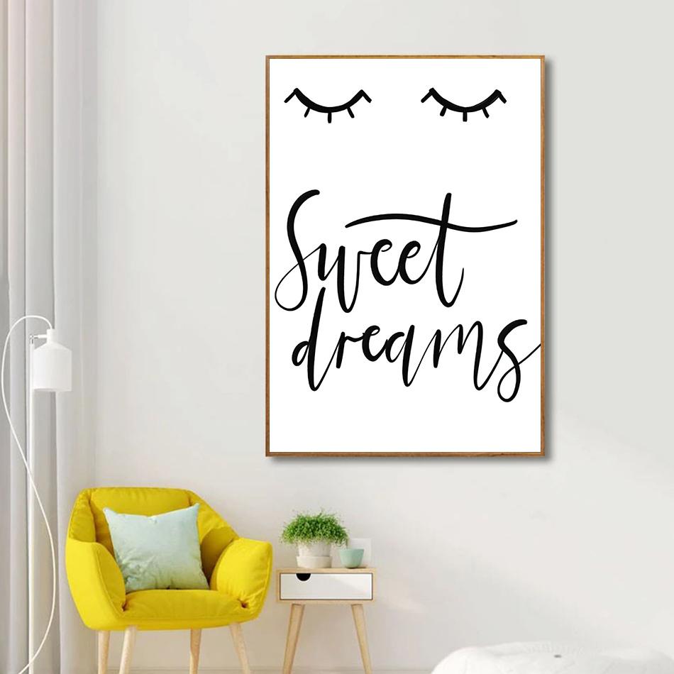 

Художественные плакаты и принты Sweet Dreams, художественные принты с буквами, модные домашние настенные рисунки, декоративная черно-белая картина на холсте