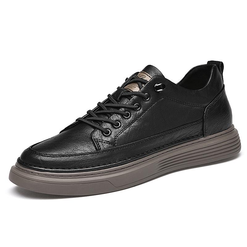 Men s Casual Cowhide Leather Slip-on Shoes, Height Increasing 8CM, Soft Low-Cut Skateboard Style 41