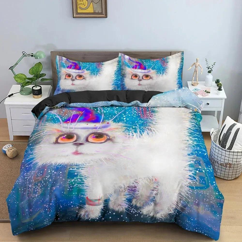 Watercolor Cartoon Cat Bedding Set Boys Girls Twin Queen Size Duvet Cover Pillowcase Bed Kids Adult Home Textileextile
