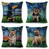 Both Sided Starry Sky Dog Cushion Cover Decor Oil Painting Cartoon Pet Animal Pillow Case for Sofa Home  Linen Pillowcase