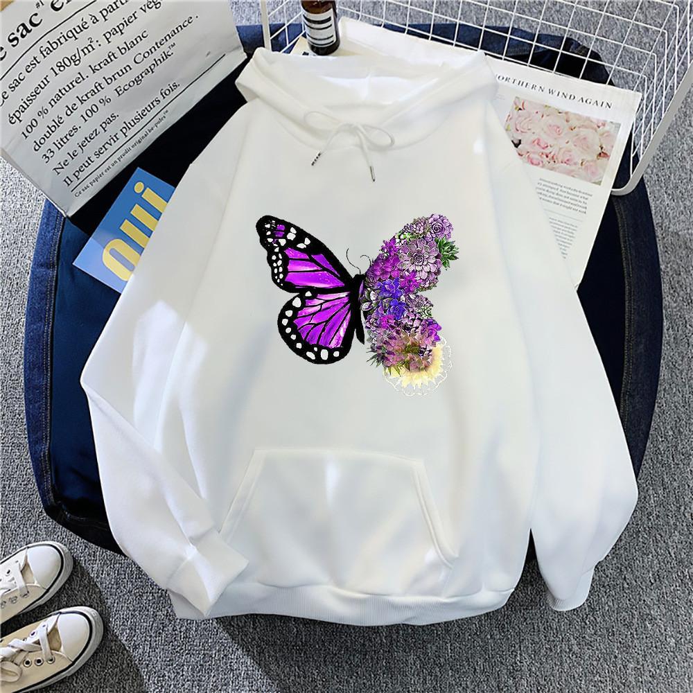 Sweat à capuche décontracté pour femme pour le printemps avec motif papillon imprimé et cordon de serrage