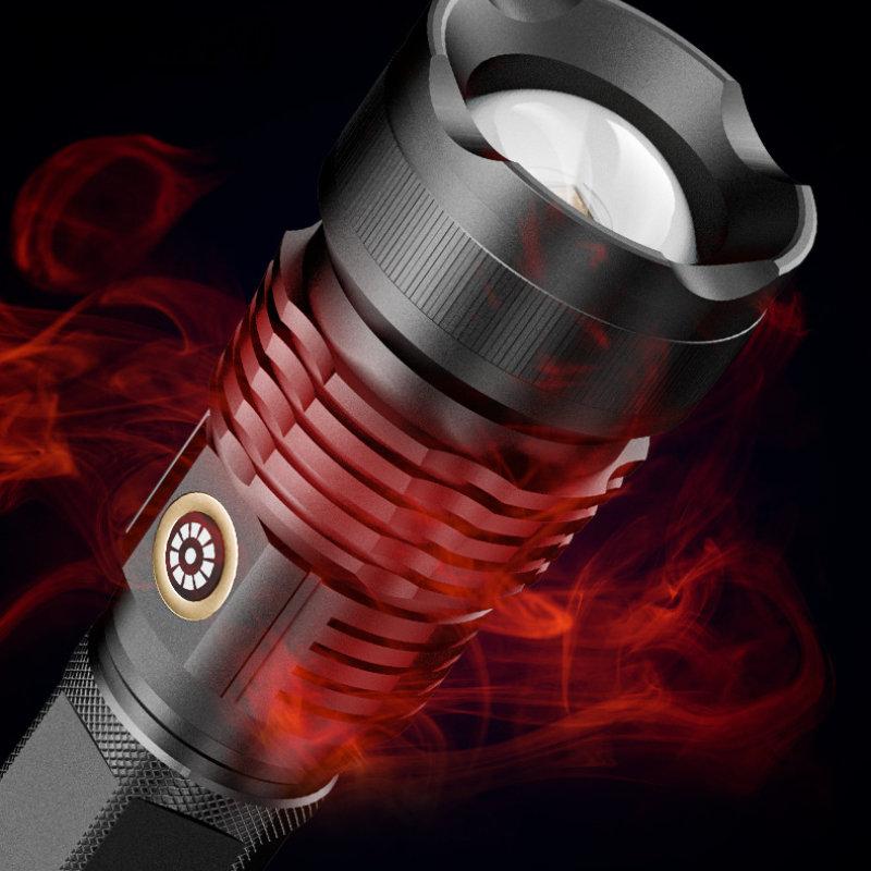 Strong Light Flashlight Telescopic Zoom Aluminum Alloy Flashlight TYPE-C Fast Charging Far Spot Outdoor Searchlight