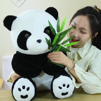 Cute Mother and Son Panda Doll Plush Toy Holding Bamboo Giant Panda Doll Pressing Bed Doll Throw Pillow Wedding Gift