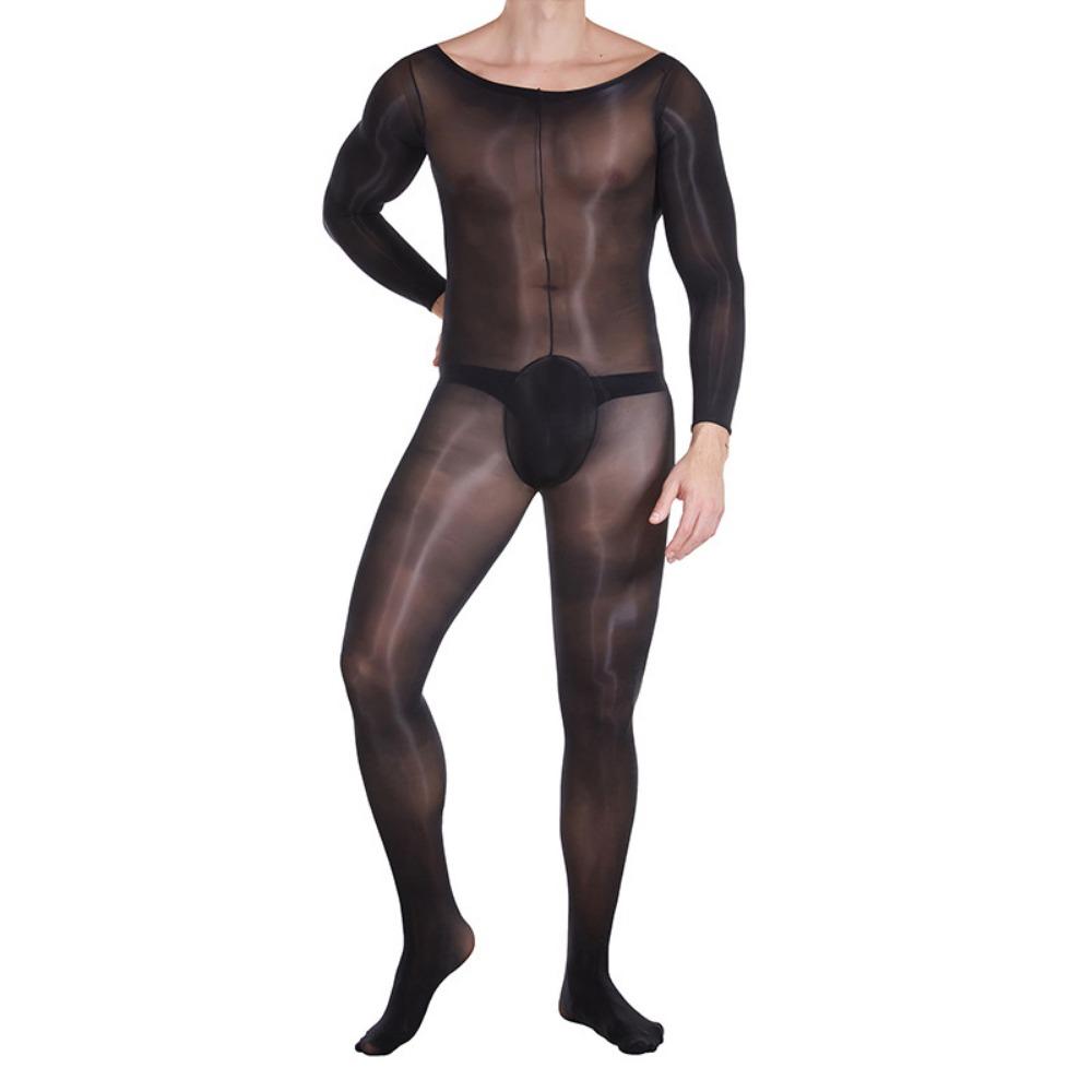 Qing Homer Oil Men's One-piece Stockings Bright Ultra-thin Sexy Jj Set Masturbation Plane Sex Bare Legs Tights