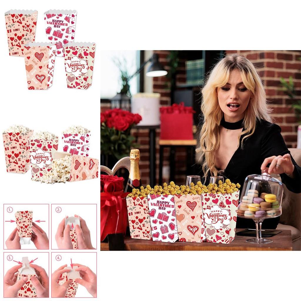 Love You Valentines Day Paper Popcorn Box With Cartoon Style For Party Decor And Gift
