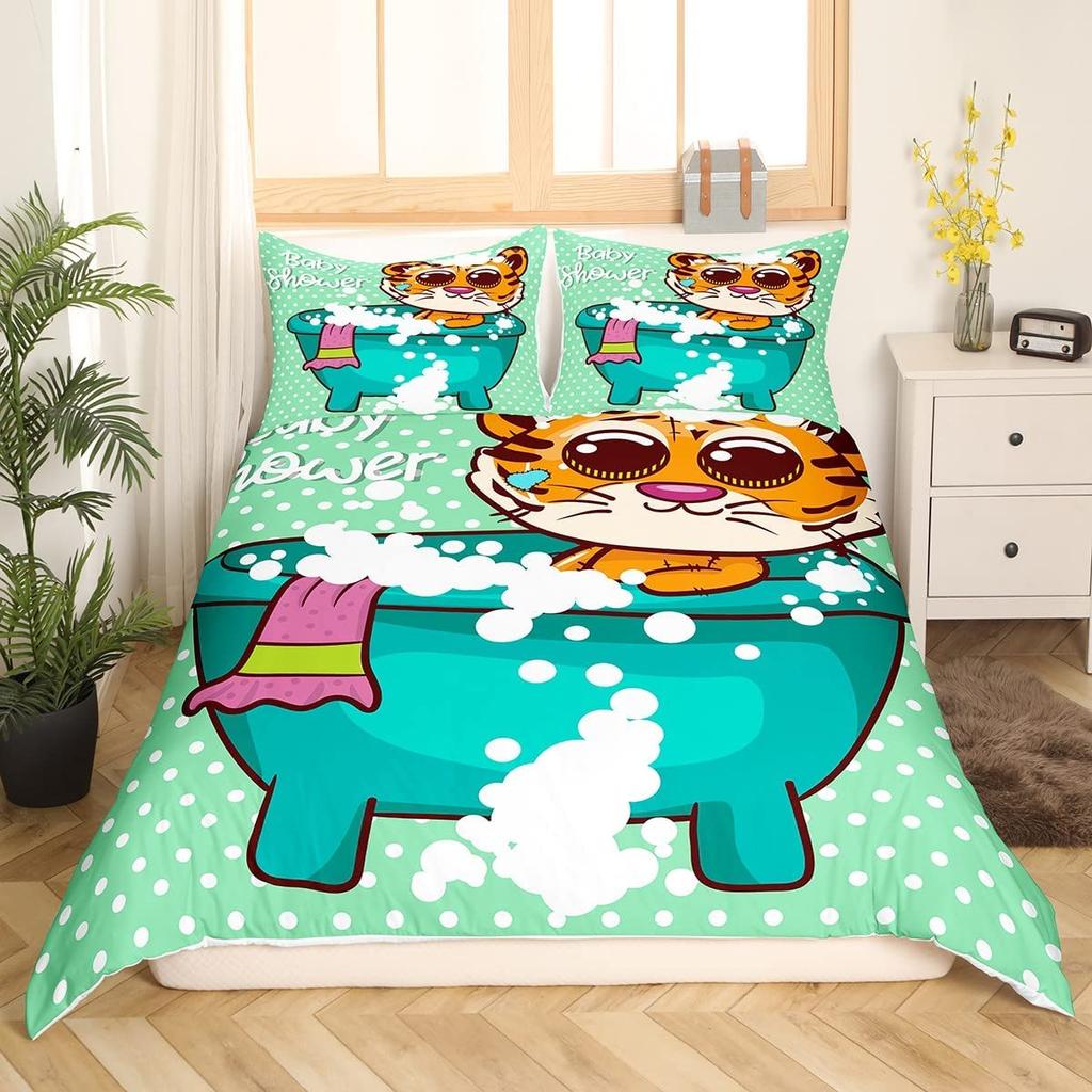 Tiger Wild Animals Duvet Cover Set King Of The Forest Pattern Polyester Comforter Cover King Queen Full Size For Kids Boys Girls