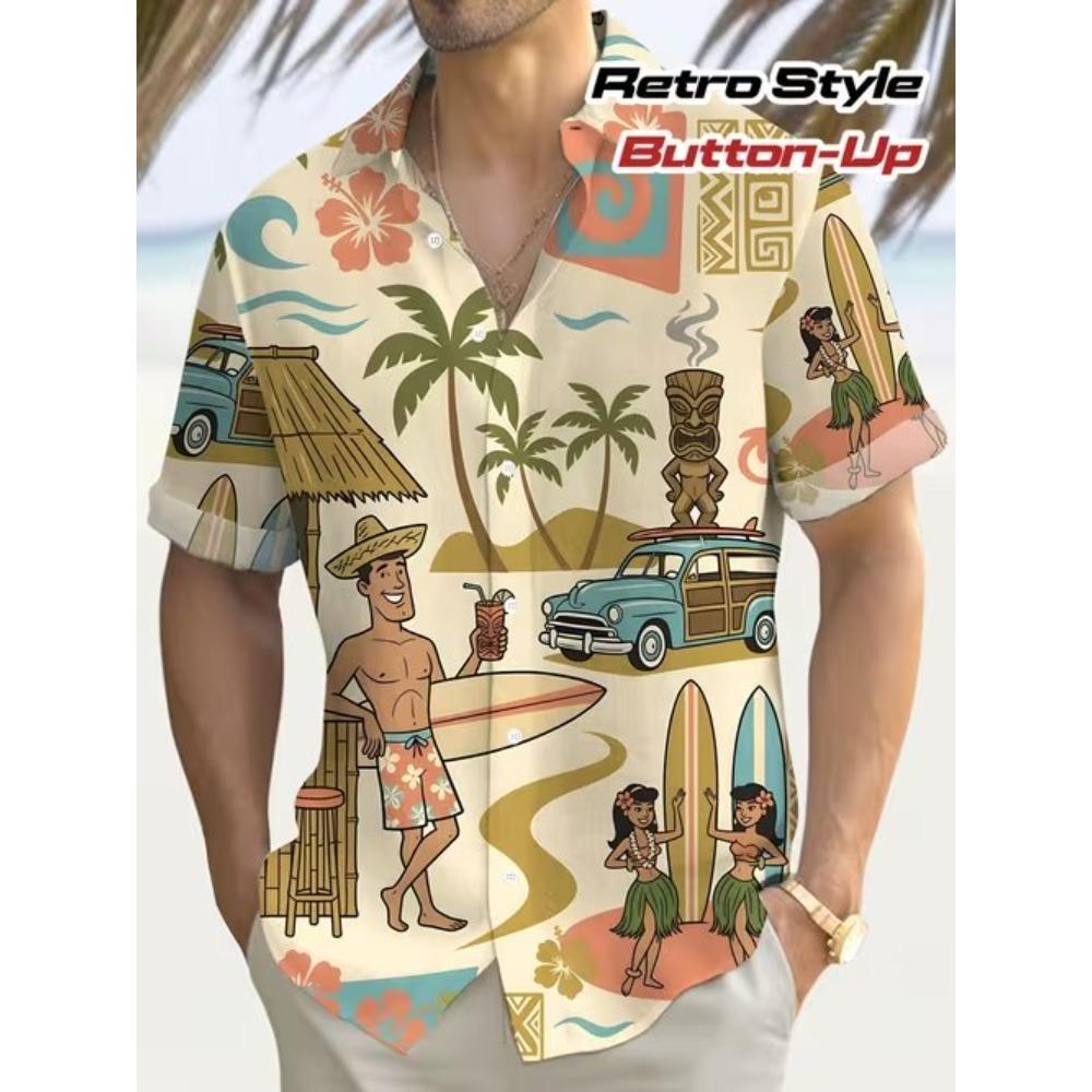 Men's Retro Fashion Pattern 3D Print Shirt Button Up Shirt Casual Shirt Summer Shirt Short Sleeve Daily Vacation Clothing
