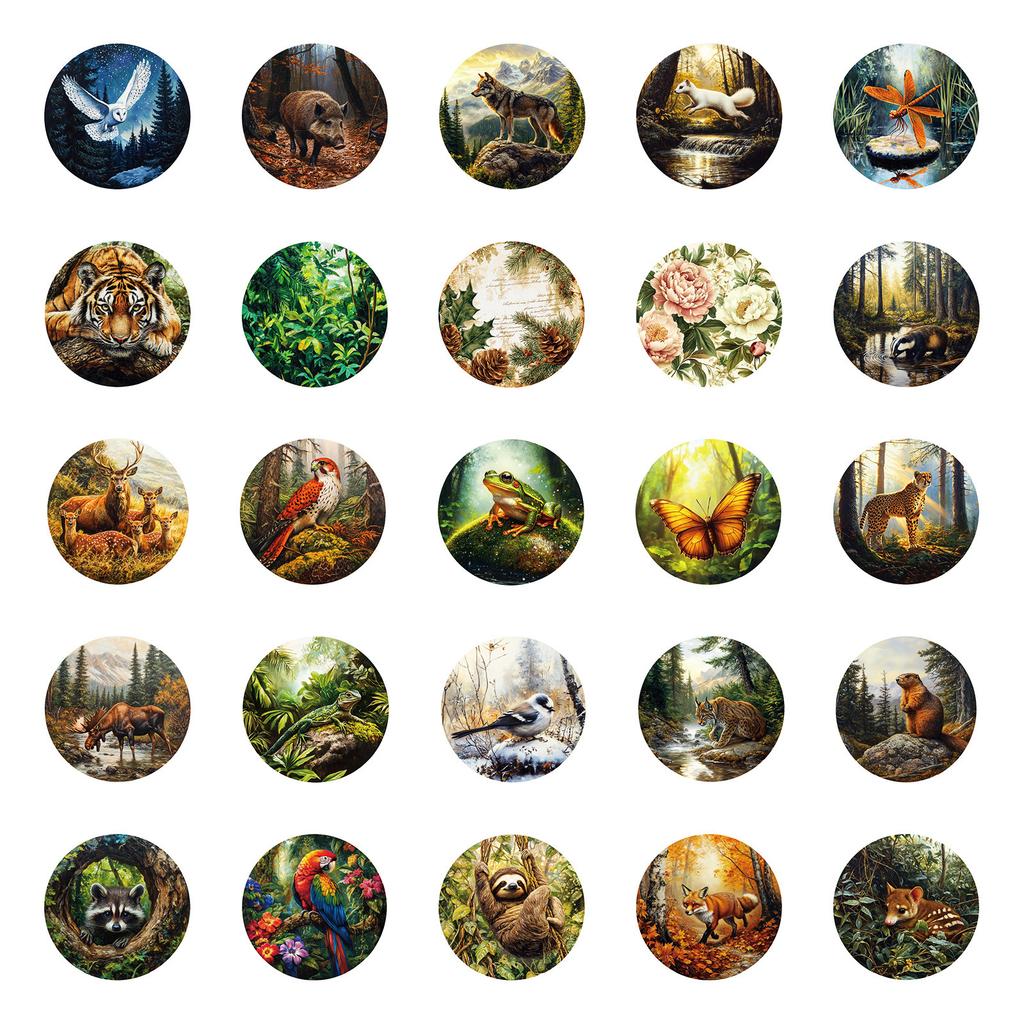 50 Retro Style Forest Realistic Animal Adventure Stickers Waterproof Decorative Stickers