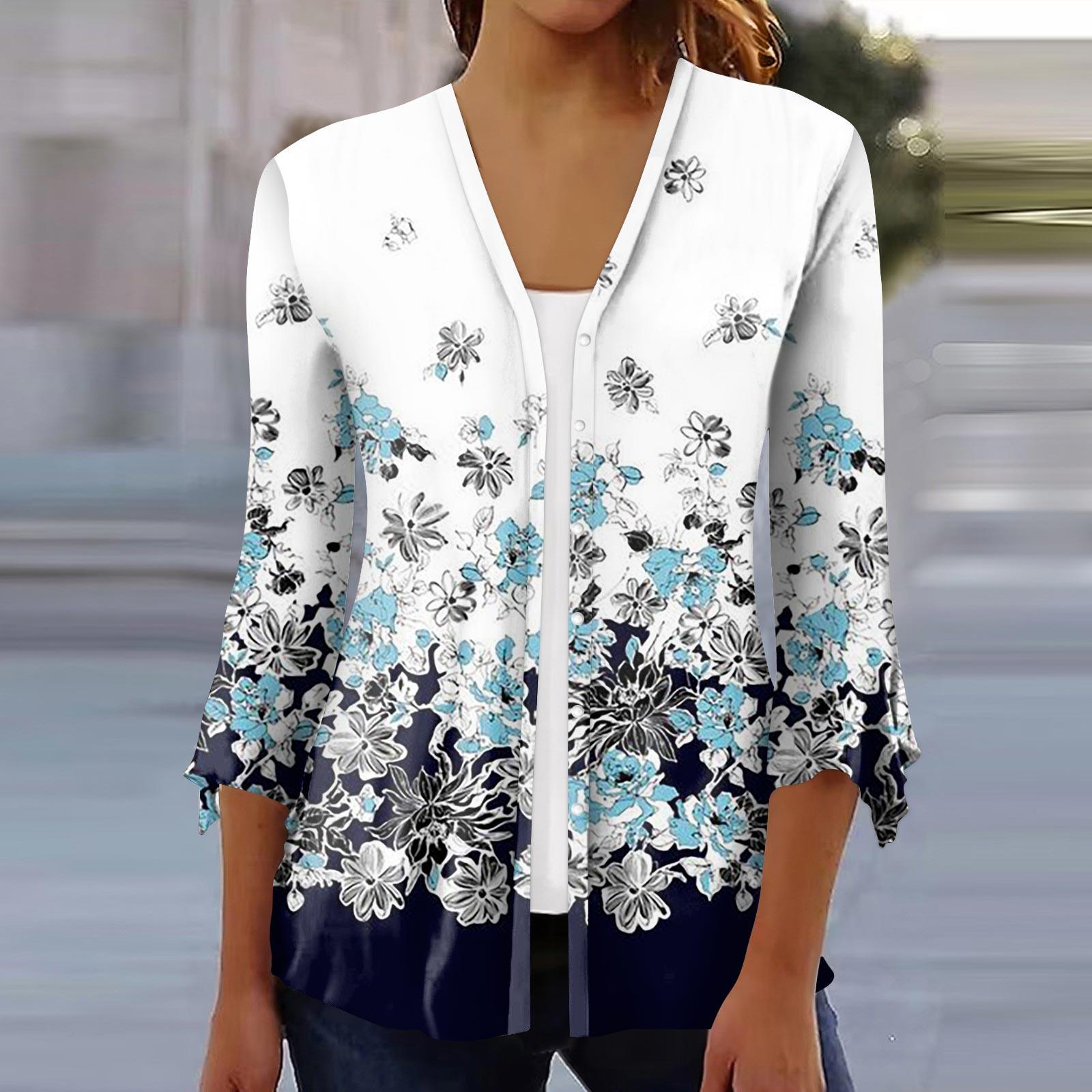 

Женская модная свободная повседневная блузка на пуговицах с рукавами из семи частей и принтом, кардиган, топ XXXL чёрный