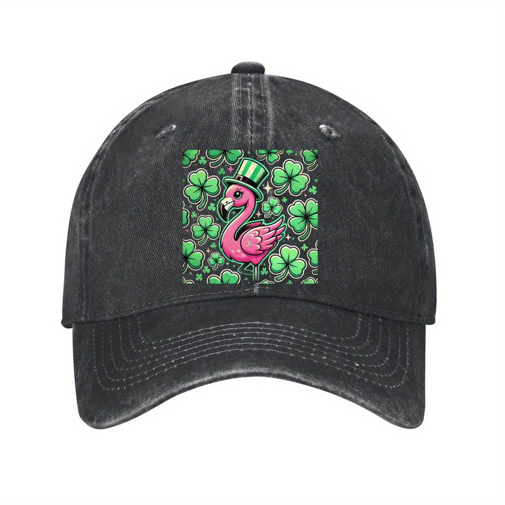 Flamingo Shamrock St Patrick Day Baseball Cap Adjustable Cotton Vintage Casual Hat for Unisex