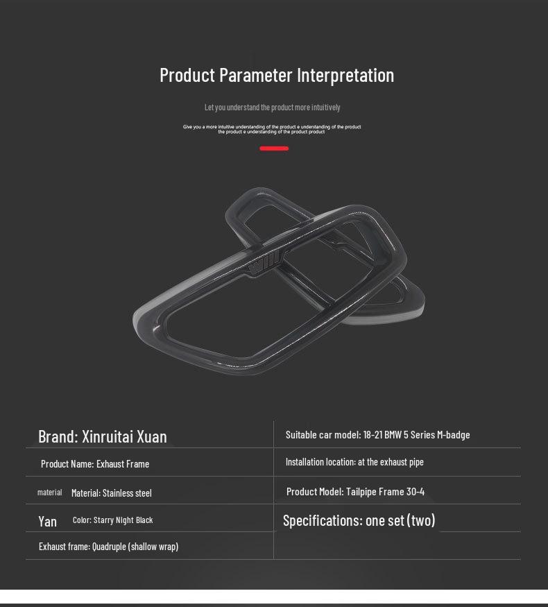 BMW 5 Series (2018-2021) Black Stainless Steel Exhaust Cover with Logo