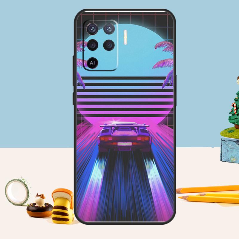 Synthwave 80s Retro Car Case For Oppo A76 A96 A16 A17 A57 A60 A40 A80 A18 A38 A58 A78 A98 A15 A54 A74 A94 A6 A5 Pro OPPO A78 5G