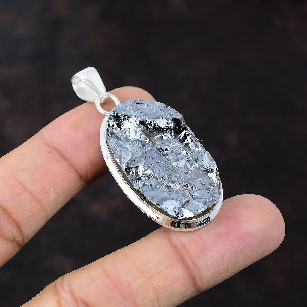 Pingente bruto de shungita, pingente de prata esterlina 925, joia artesanal, pingente de designer, joia com pedras preciosas naturais, presente para a mãe, pingente novo