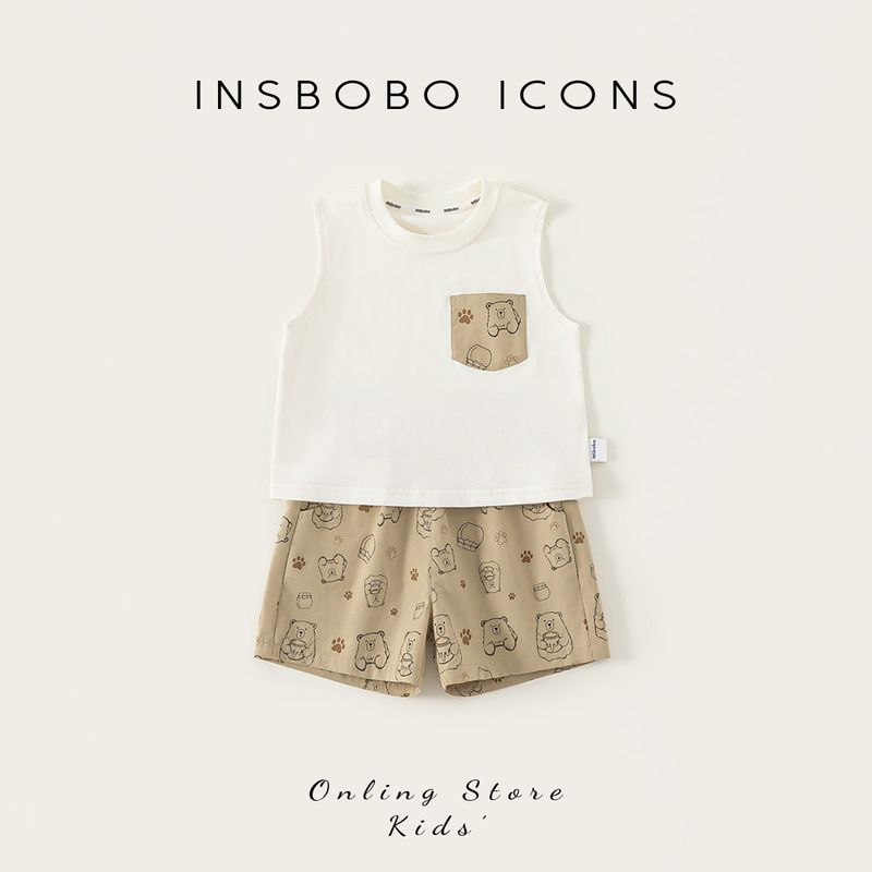 Insbobo Boys  Summer Outfit Children s Clothing Boys  Vest Two-Piece Set 2026 Early Summer Stylish Children s Wear Beige 120