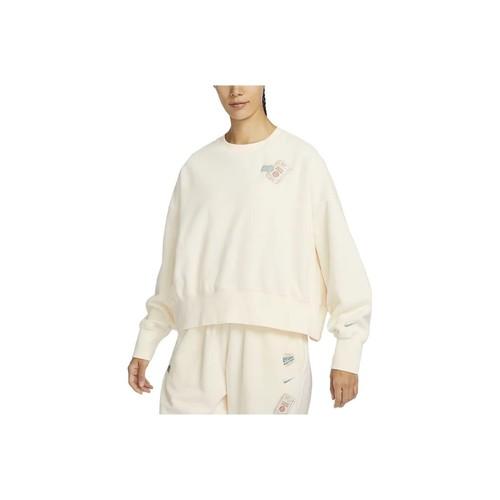 Nike Embroidered Logo Fleece Crewneck Sweatshirt for Women White