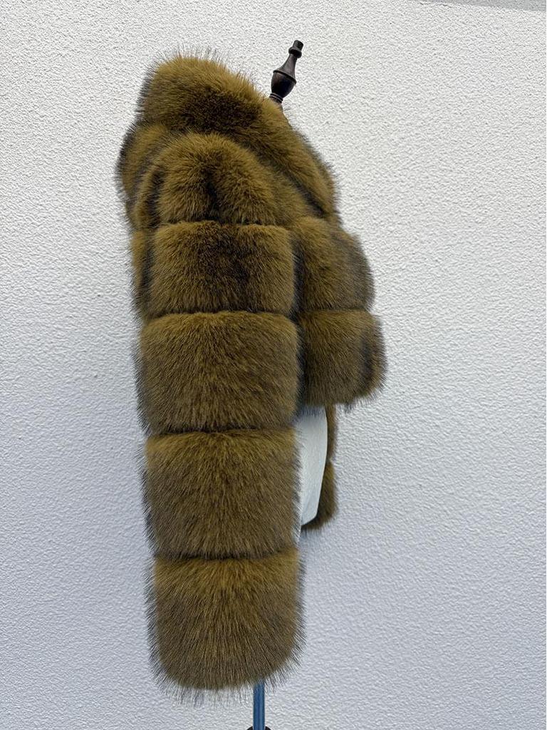 Damen S-6XL Kunstfuchs-Pelzmantel mit Kapuze - Europäischer und Amerikanischer Stil für Herbst/Winter