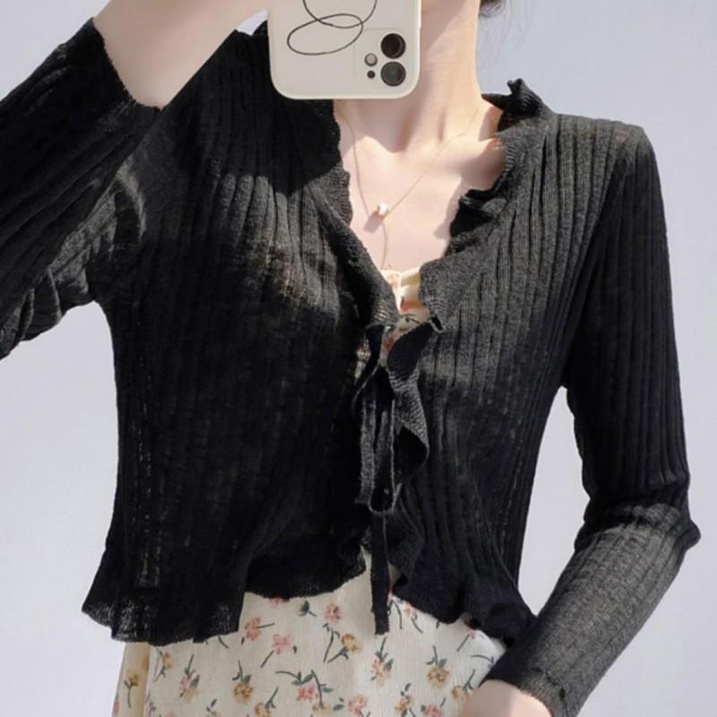 Ruffled Lace Ice Silk Sweater Sun-proof Cardigan Thin Women's Small Shawl Coat Sweet Spicy Outer Blouse