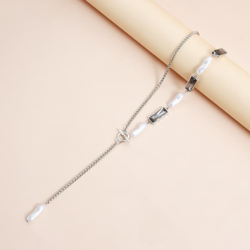 Elegant Pearl Black Diamond Necklace Irregular Beads Chain Choker Pendant Necklace Wedding Party Jewelry Gift