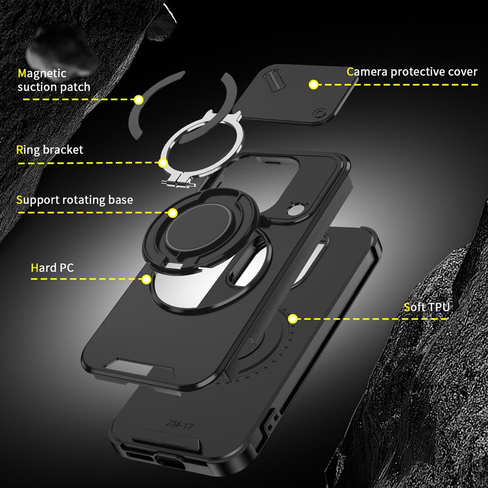 KEYSION 360° Rotating Ring Stand Phone Case for Xiaomi 17 Slide Camera Protection Magnetic Shockproof Back Cover for Xiaomi 17