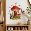 Mushroom House Wall Stickers, Peel And Stick Vinyl Decals, Watercolor Fairy Tale Wall Stickers with Hedgehogs Birds Butterflies for Kids Bedroom
