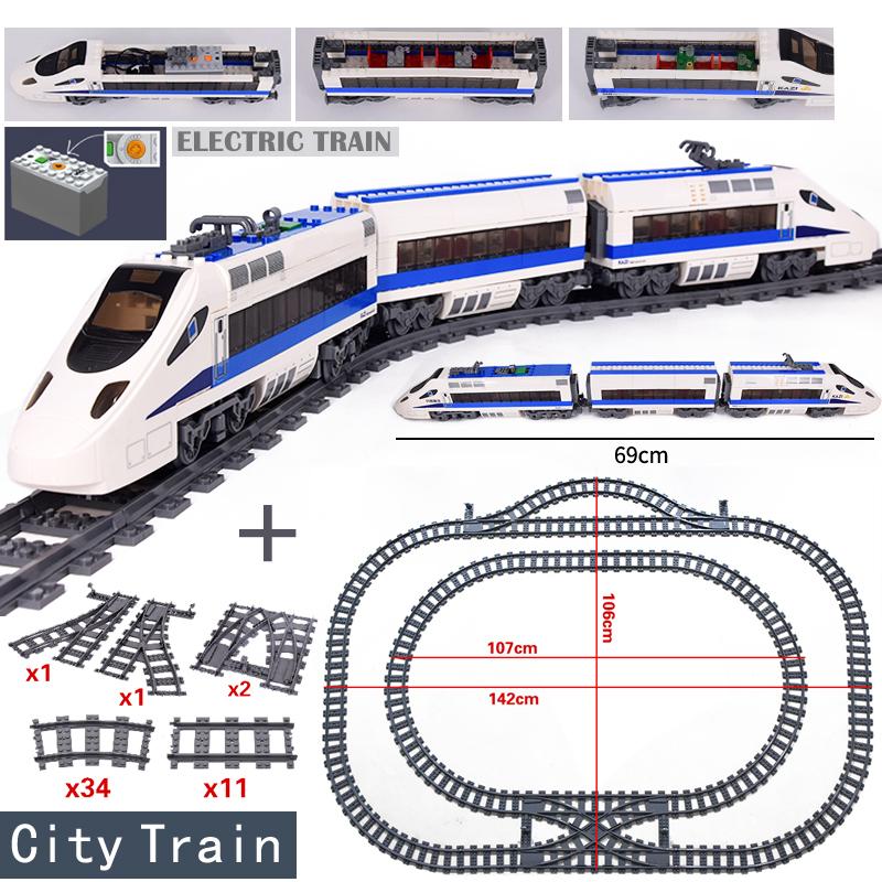 City Trains Flexible Tracks Forked Straight Curved Rails Switch Building Blocks Creative Toys for Kids Gifts
