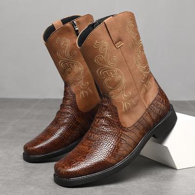 Herrenmode Überweite Hohe Cowboy-Stiefel Herbst 2025 PU-Leder Hoher Schaft Western Bestickt Arbeitskleidung Vintage Reitstiefel für Outdoor