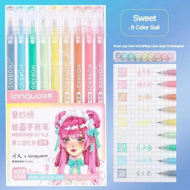 Languo 198/9 Colors Morandi Colorful Gel Pen Student Note Marker Painting Graffiti Color Pen Stationery Office School Supplies