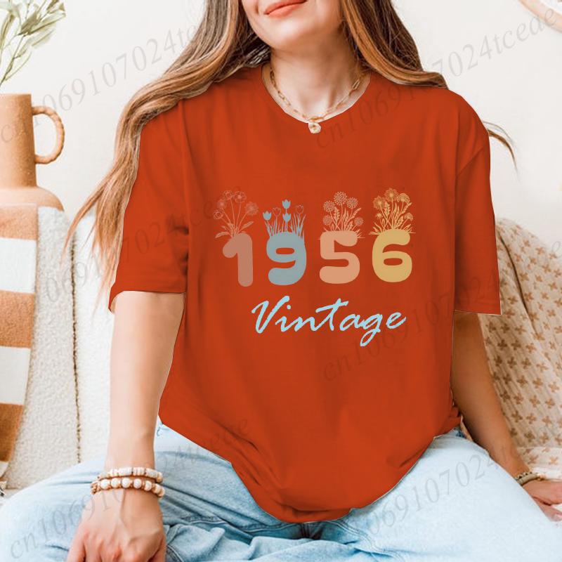 1956 Flower Vintage Tee Unisex Retro Graphic Shirt Short Sleeve Women's Casual T-Shirts Clothing Birthday Gift for Him & Her