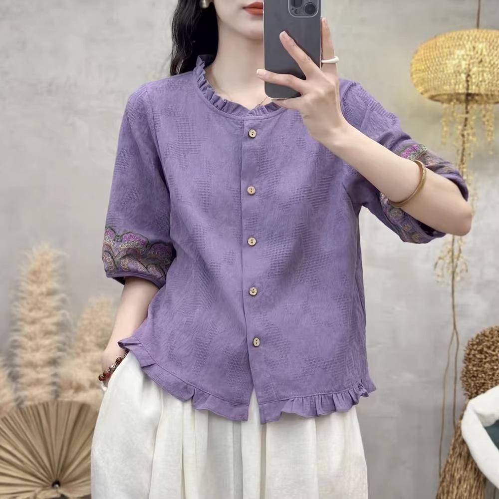 

2026 Stylish Patchwork Embroidery Retro Loose Cardigan for Middle-Aged and Elderly Women 5XL (150-165 Jin)