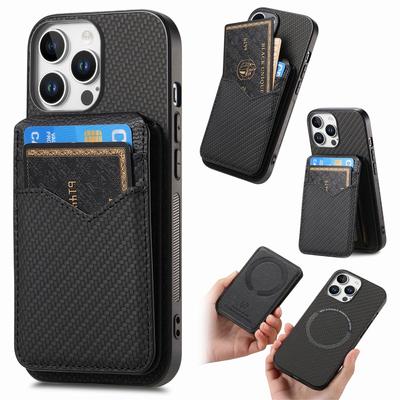 Kožené pouzdro z uhlíkových vláken pro iPhone 16 15 14 11 Pro Max XS XR 7 8 Plus 13 12 Mini magnetická peněženka s držákem karty