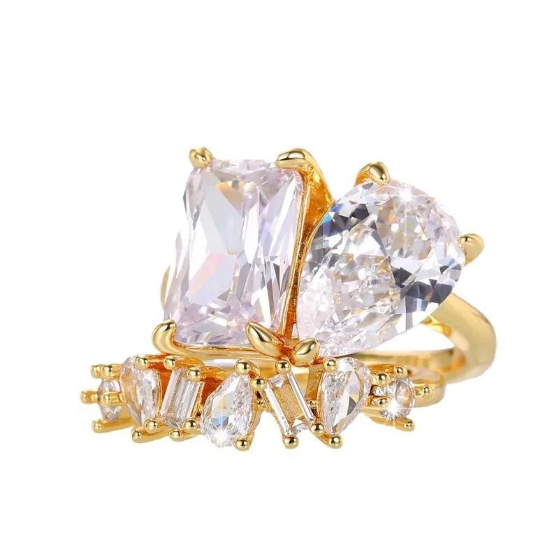 Trend Pear Square Cubic Zirconia Crystal Rings for Women s Set Gold Color Wedding Engage Accessories Jewelry