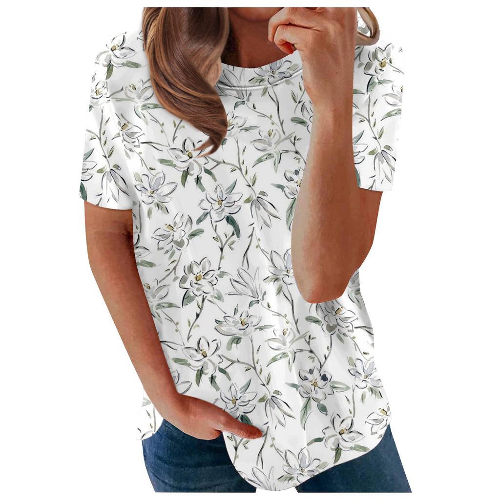 Women's Printed Short Sleeves Round Neck Vintage Short Sleeves Summer Loose Tops Tops Women's Summer T-Shirts