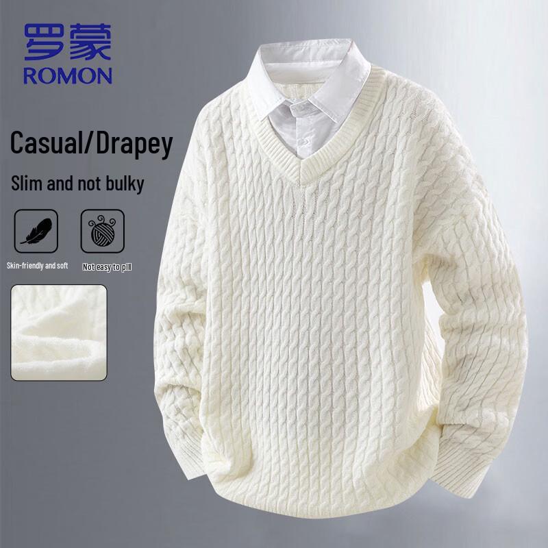 Romon Men s Faux Two-Piece Knit Sweater 3XL