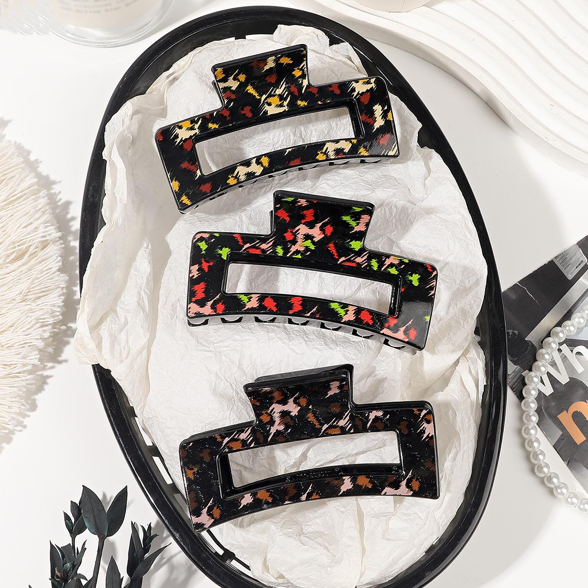 

Набор заколок для волос - средняя матовая заколка для тонких волос, большая блестящая заколка для женщин с густыми волосами - леопардовый и черный