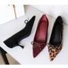 Fashion Elegant Leopard Print Velvet High Heels Bow Decor Pointed Toe Women's Dress Shoes Sexy Women Pumps Sandalias De Mujer Size34 40