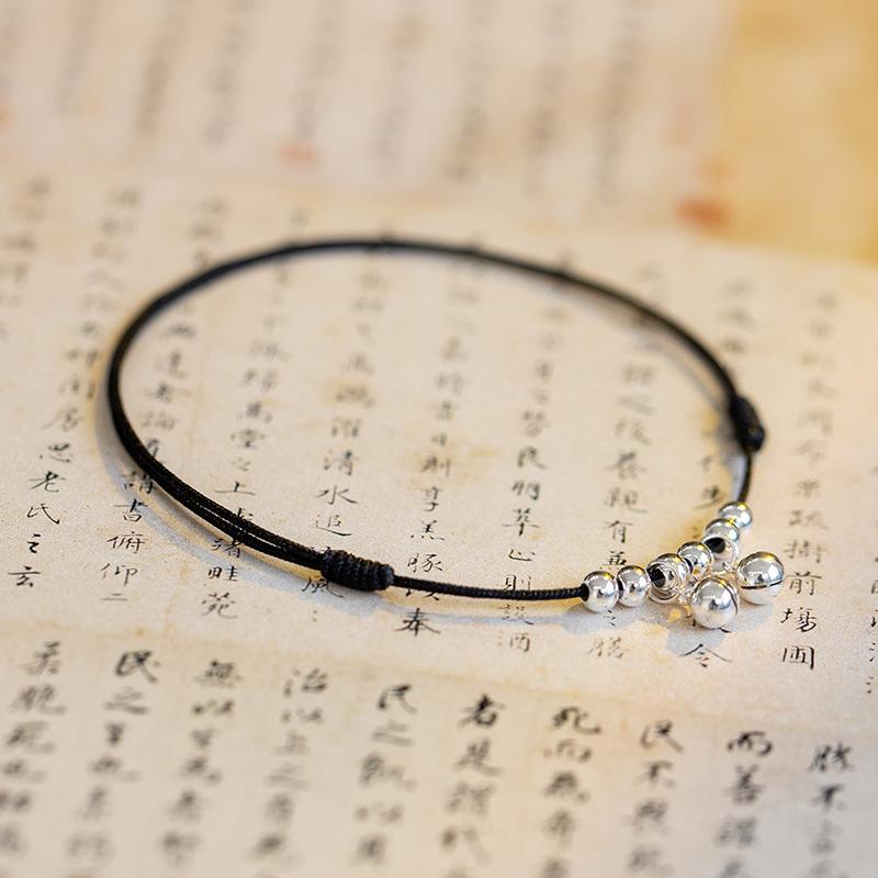 Bell Anklet for Women, Red String with Bells That Make a Sound, Water Tone, Sexy and Simple, Silver, Ancient Style, Student Style, Handmade Weaving