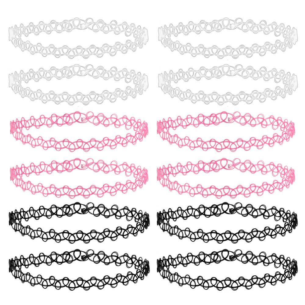 ZS 12ks Vintage Stretch Choker náhrdelník Lady Girl Tattoo Choker náhrdelník Punk Retro gotické elastické náhrdelníky pro ženy