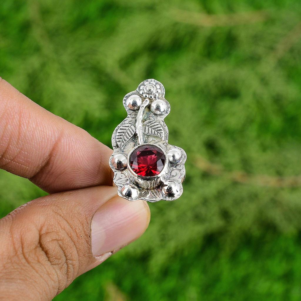 925 Sterling Silver Mozambique Garnet Gemstone New Stackable January Flower Ring