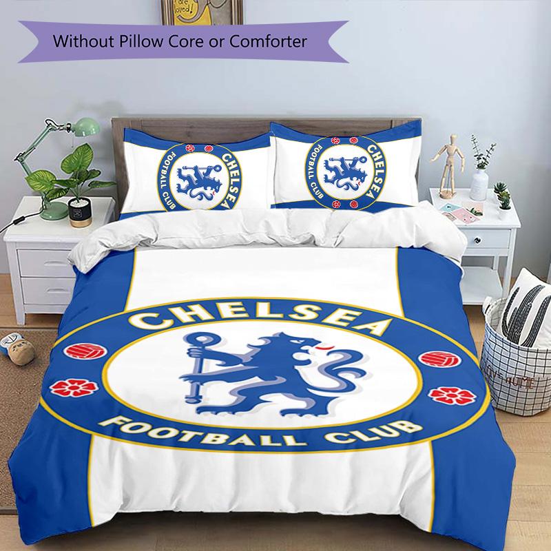 3pcs Chelsea FC Logo Pattern Bedding Set Duvet Cover Set Includes Duvet Cover &pillowcases,perfect All Season Bedroom Decoration&gift