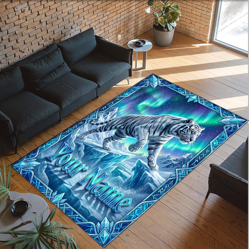 Covor de podea din catifea de cristal cu tematică de leopard, covor cald personalizat cu nume și text, decorațiune pentru casă